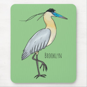 Capped heron bird cartoon illustration mouse mat