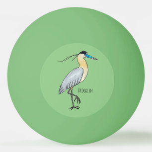 Capped heron bird cartoon illustration ping pong ball