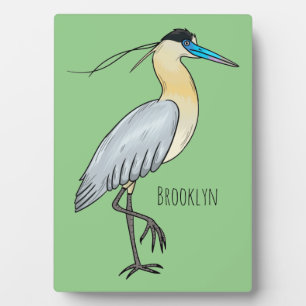 Capped heron bird cartoon illustration plaque
