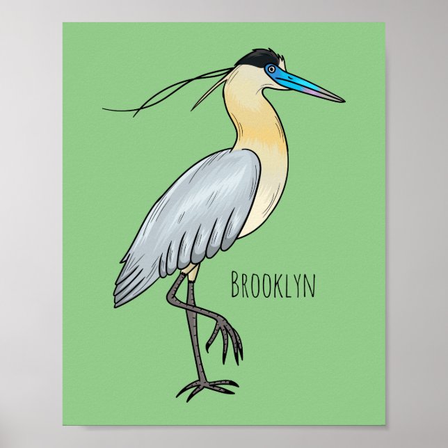 Capped heron bird cartoon illustration poster (Front)