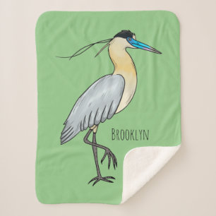 Capped heron bird cartoon illustration sherpa blanket