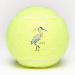 Capped heron bird cartoon illustration tennis balls