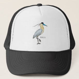 Capped heron bird cartoon illustration trucker hat