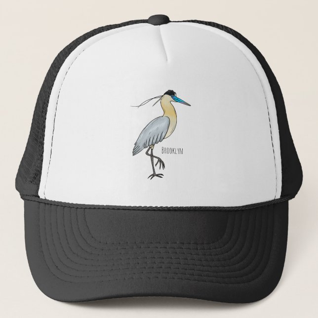 Capped heron bird cartoon illustration trucker hat (Front)