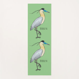 Capped heron bird cartoon illustration yoga mat
