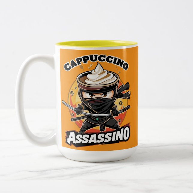 Cappuccino Assassino Coffee Lovers Italian Brainro Two-Tone Coffee Mug (Left)