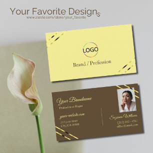 Cappuccino Beige Gold Lines with Logo and Photo Business Card