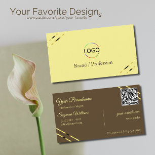 Cappuccino Beige Gold Lines with Logo and QR Code Business Card
