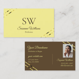 Cappuccino Beige Gold Lines with Monogram Photo Business Card
