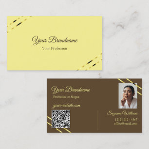 Cappuccino Beige Gold Lines with Photo and QR Code Business Card