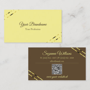 Cappuccino Beige Gold Lines with QR Code Elegant Business Card