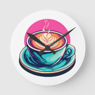 Cappuccino coffee cup round clock
