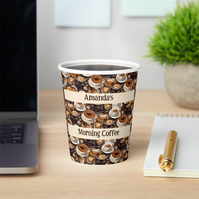 Cappuccino Coffee Oil Paint Pattern Personalised  Paper Cups (Insitu)