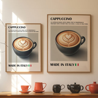 Cappuccino Coffee Print, Italian Latte Art Wall Poster