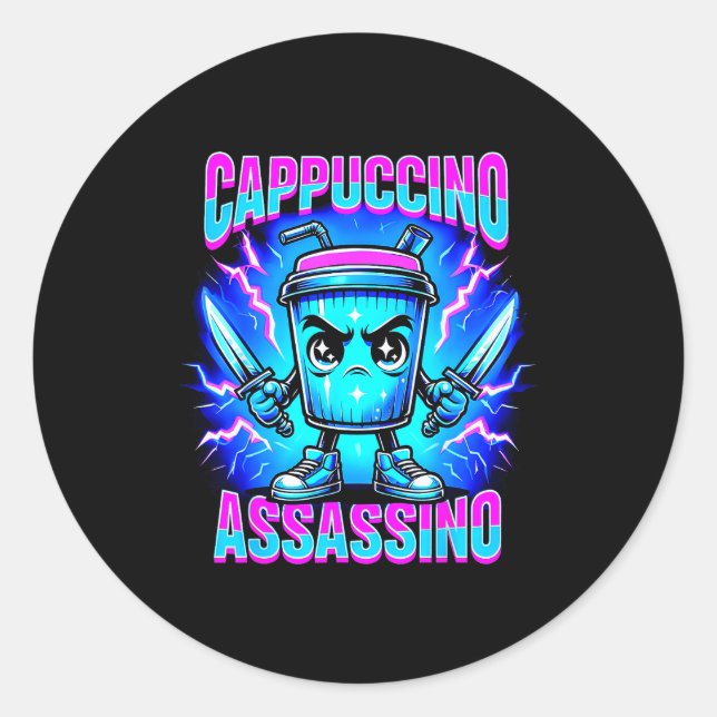Cappuccino Ino Brainrot Italian Meme  Classic Round Sticker (Front)