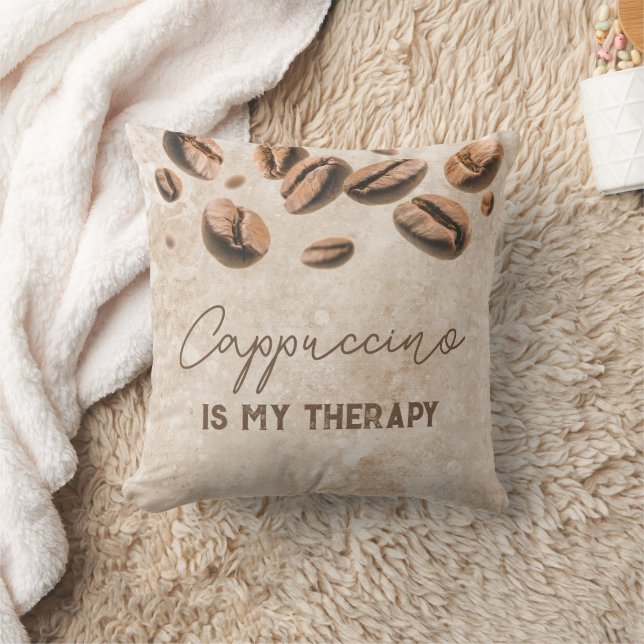 Cappuccino is My Therapy Cute Funny Saying Coffee Cushion (Blanket)