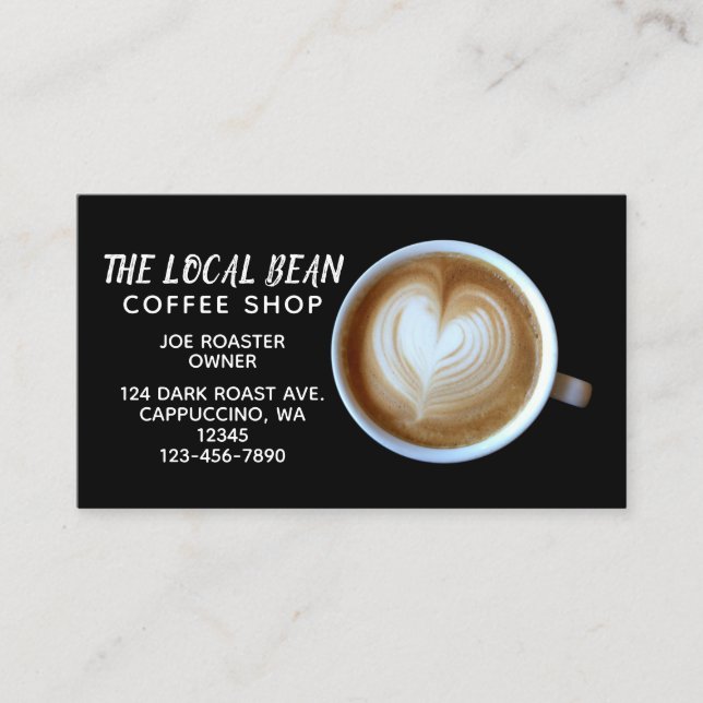 Cappuccino Latte Coffee Shop | Simple Black Cafe Business Card (Front)