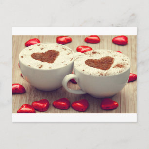 Cappuccino Loves Chocolate Hearts Postcard