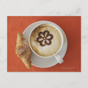Cappuccino with chocolate and a croissant, Italy Postcard