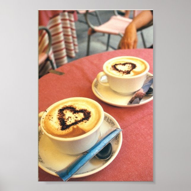 Cappucino in Cortona Italy Italian Cafe Hearts Poster (Front)