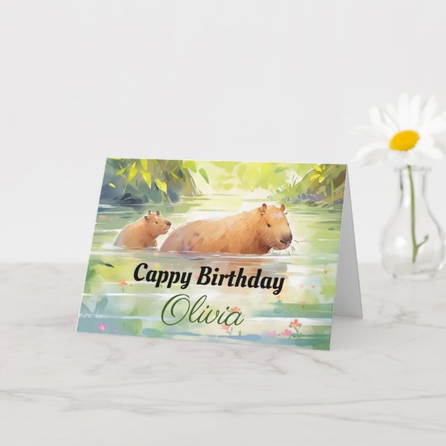 Cappy Birthday! - Cute Capybara Birthday Card (Small Plant)