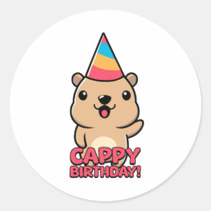 Cappy Birthday! Cute Capybara Pun Cartoon Classic Round Sticker