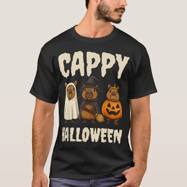 Cappy Halloween Capybara Ghost Witch Pumpkin Spook T-Shirt (Front)