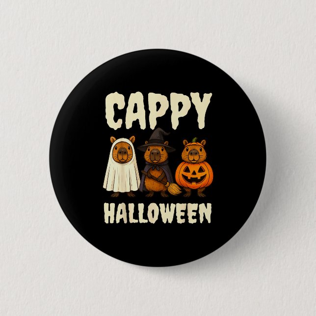 Cappy Halloween Funny Capybara Ghost Witch Pumpkin 6 Cm Round Badge (Front)