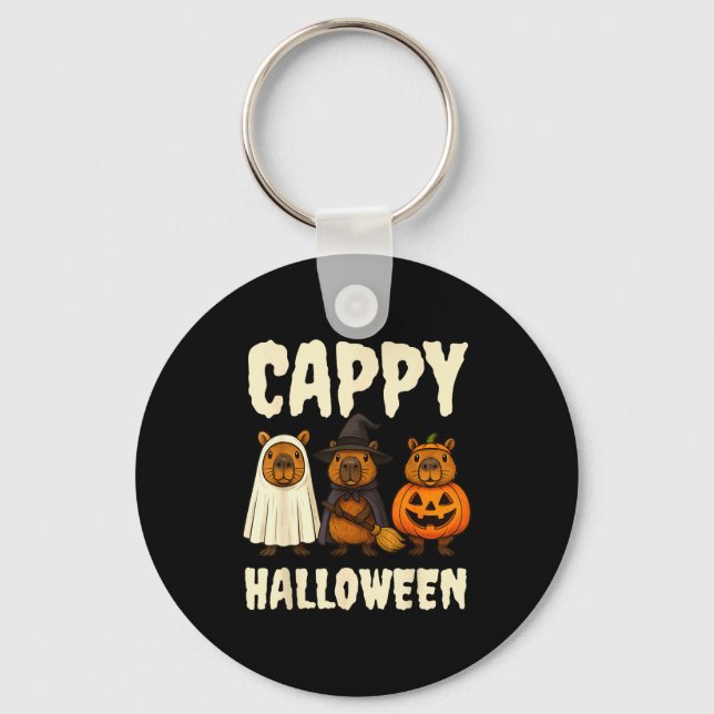 Cappy Halloween Funny Capybara Ghost Witch Pumpkin Key Ring (Front)