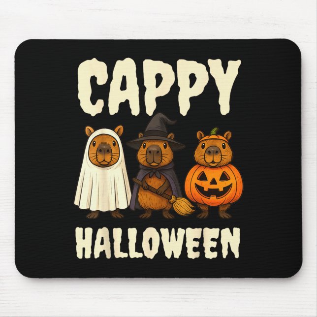 Cappy Halloween Funny Capybara Ghost Witch Pumpkin Mouse Mat (Front)