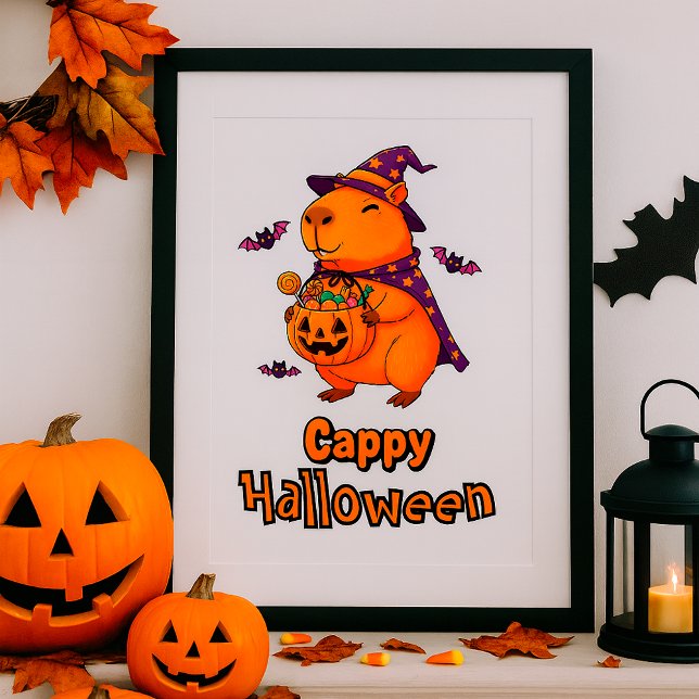Cappy Halloween Funny Capybara Witch Spooky Cute Poster (Creator Uploaded)