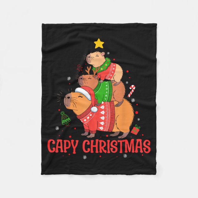 Cappy Holidays Capybara Christmas Cute Capy Xmas T Fleece Blanket (Front)