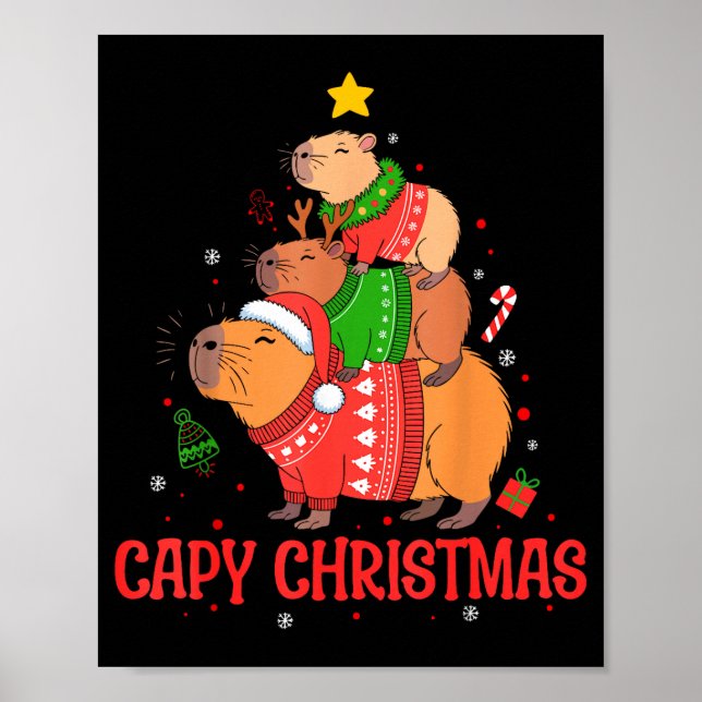 Cappy Holidays Capybara Christmas Cute Capy Xmas T Poster (Front)