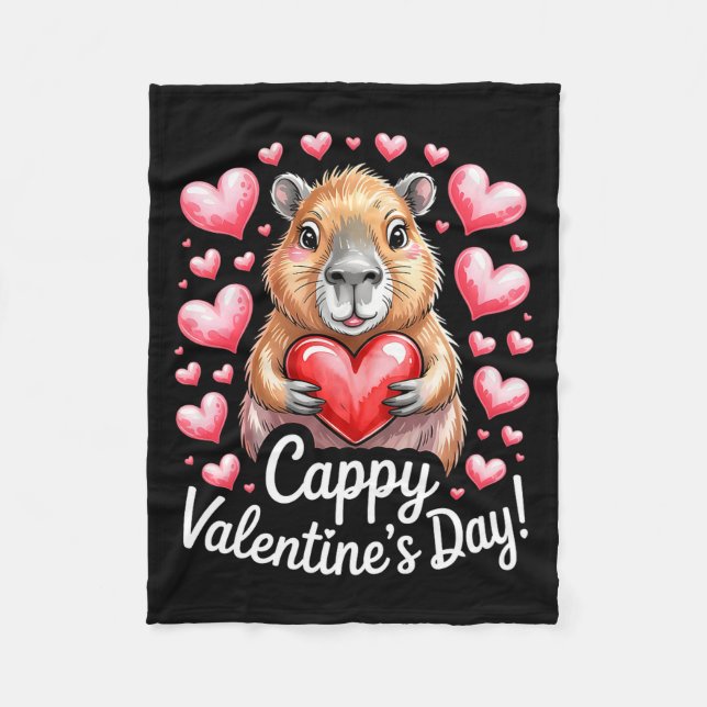 Cappy Valentine’s Day Cute Capybara Heart Design P Fleece Blanket (Front)