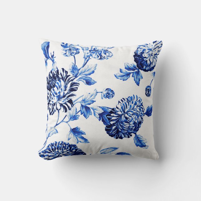 Capri Blue Botanical Floral Toile No.2 Cushion (Front)