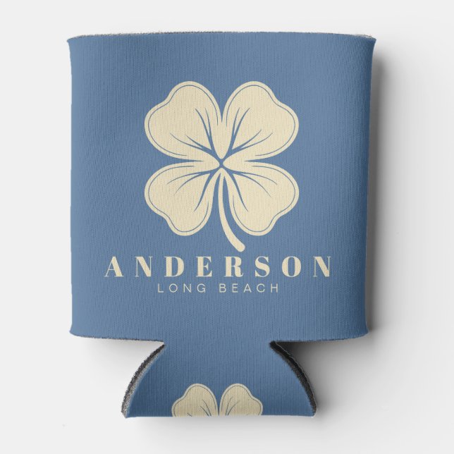 Capri Blue Four Leaf Clover with Name Can Cooler (Front)