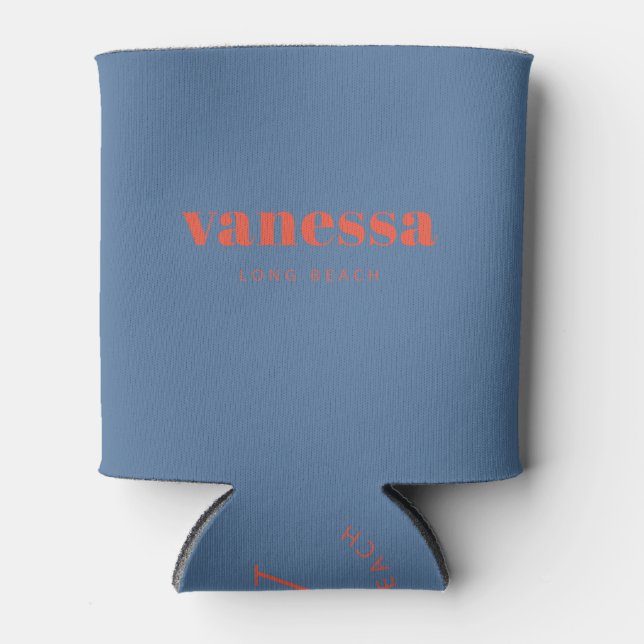 Capri Blue Minimal Modern Classic Name Can Cooler (Front)