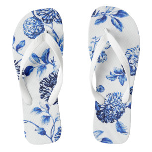 Capri Blue Vintage Floral Toile Flip Flops