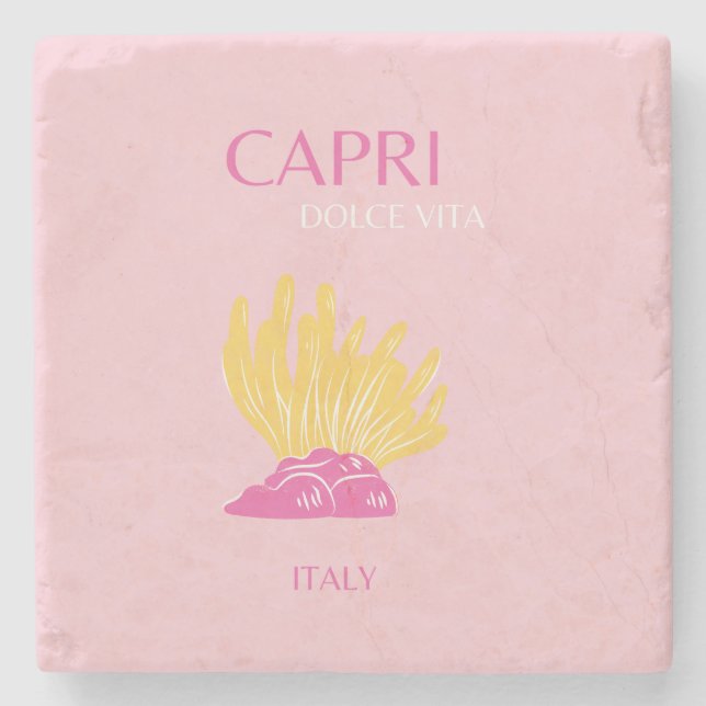CAPRI, Capri Travel Art, Preppy, Preppy Room, Pink Stone Coaster (Front)