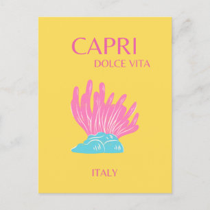 Capri Dolce Vita, Travel Art, Yellow Holiday Postcard