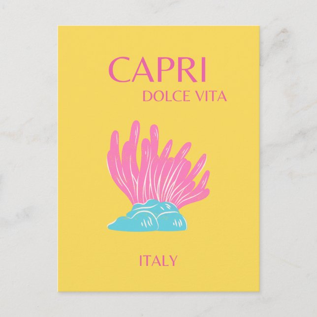 Capri Dolce Vita, Travel Art, Yellow Holiday Postcard (Front)