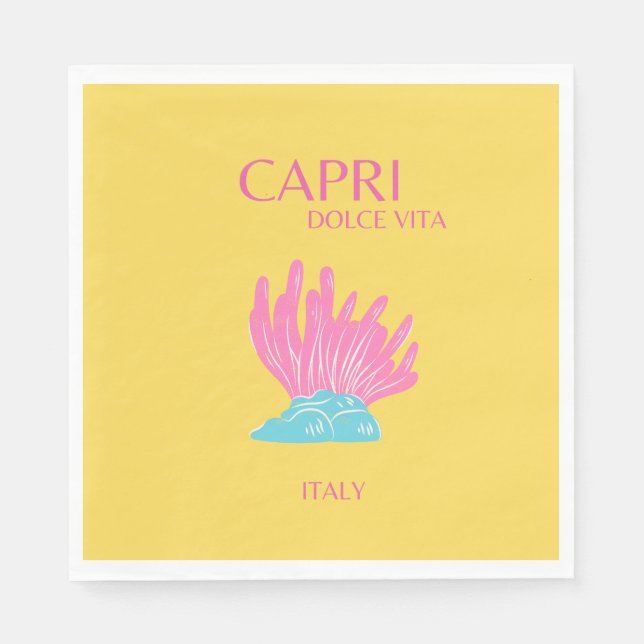 Capri Dolce Vita, Travel Art, Yellow Napkin (Front)
