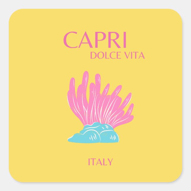 Capri Dolce Vita, Travel Art, Yellow Square Sticker (Front)