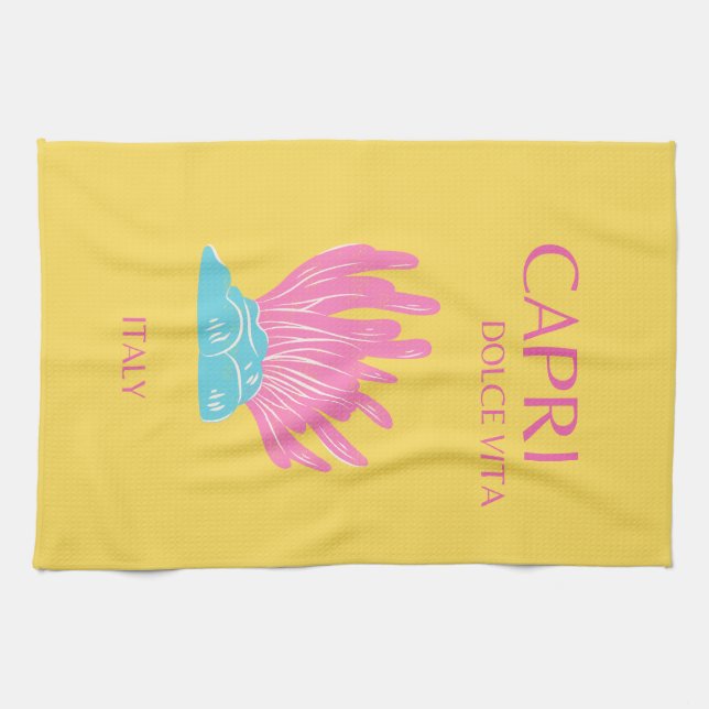 Capri Dolce Vita, Travel Art, Yellow Tea Towel (Horizontal)