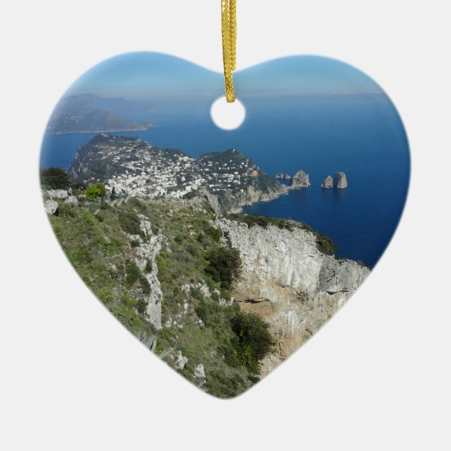 Capri Faraglion Rocks Italy High View.JPG Ceramic Tree Decoration (Front)