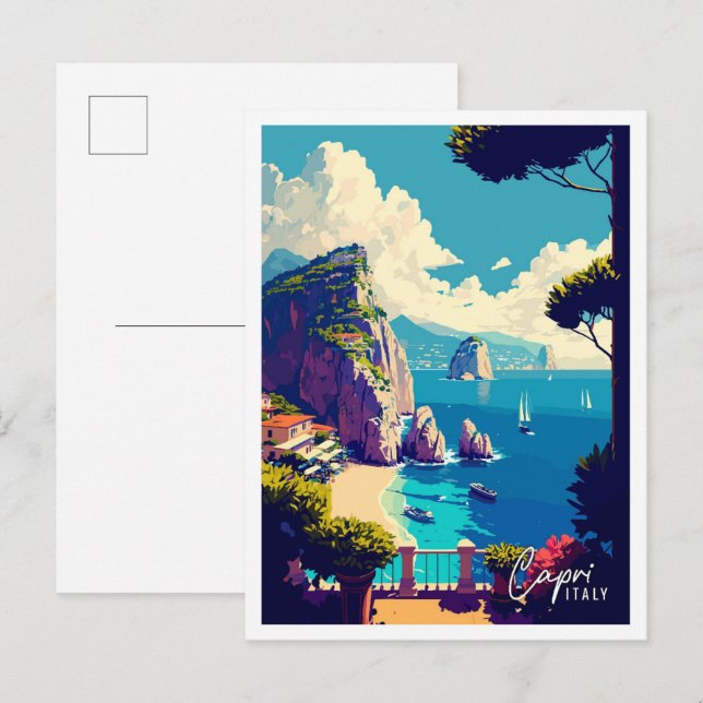 Capri Italy Art vintage travel illustration Postcard (Front/Back)