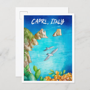 Capri Italy Art Watercolor Travel Illustration Postcard