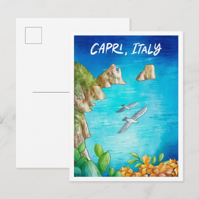 Capri Italy Art Watercolor Travel Illustration Postcard (Front/Back)