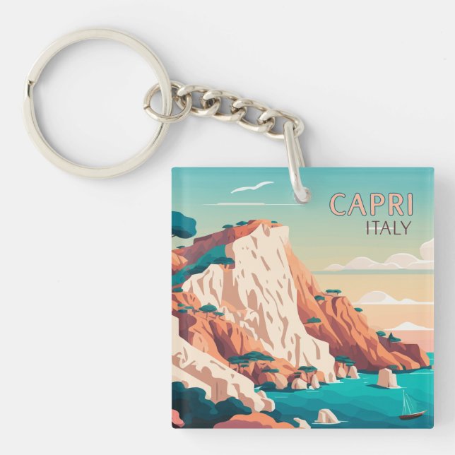 Capri Italy Lemons Mediterranean Island Retro Key Ring (Front)
