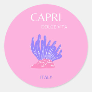 Capri, Italy, Preppy, Pink Classic Round Sticker